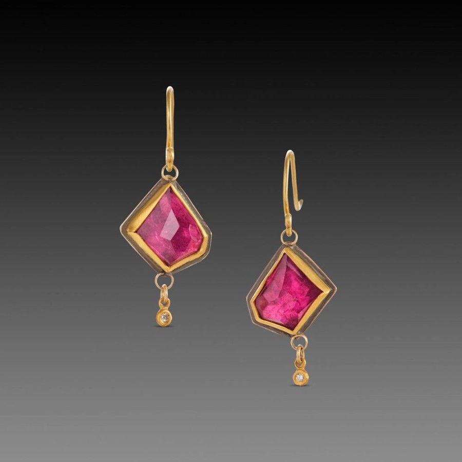 Earrings Ananda Khalsa | Geometric Pink Tourmaline Earrings