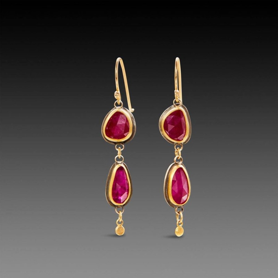 Earrings Ananda Khalsa | Double Ruby Drop Earrings