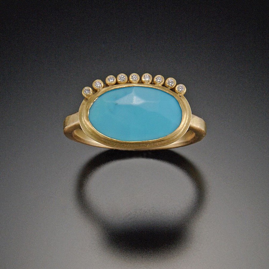 Rings Ananda Khalsa | Rose Cut Turquoise Ring With Diamond Line