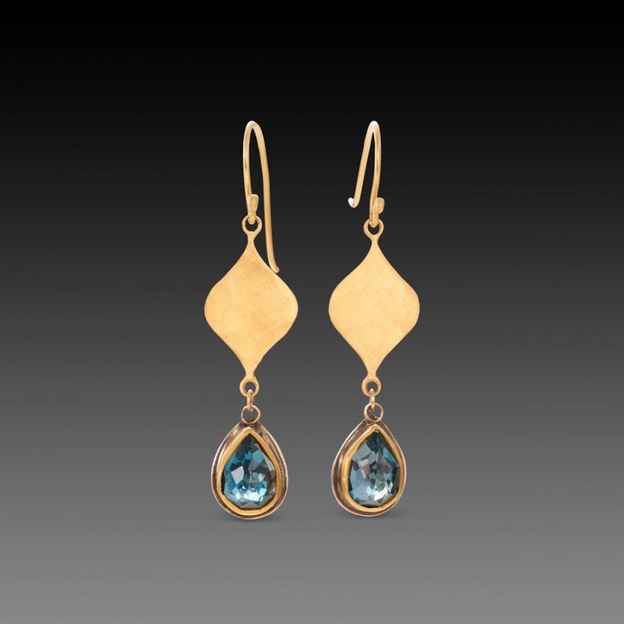 Earrings Ananda Khalsa | Hammered Gold And Blue Topaz Earrings