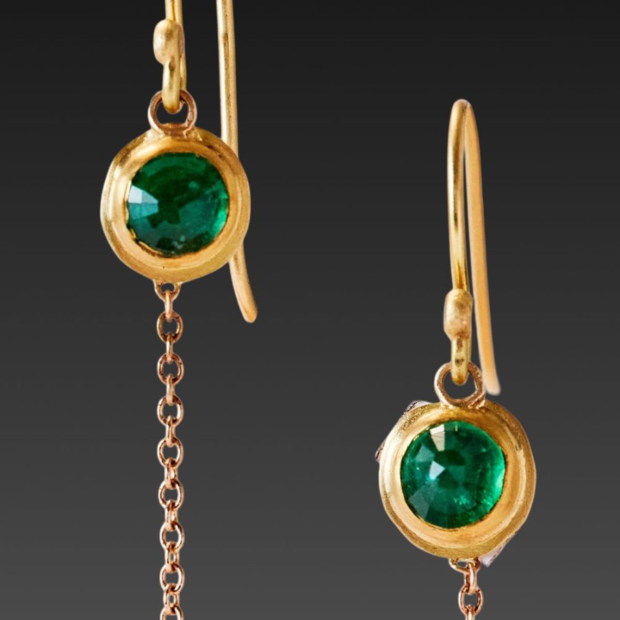 Earrings Ananda Khalsa | Emerald Chain Drop Earrings