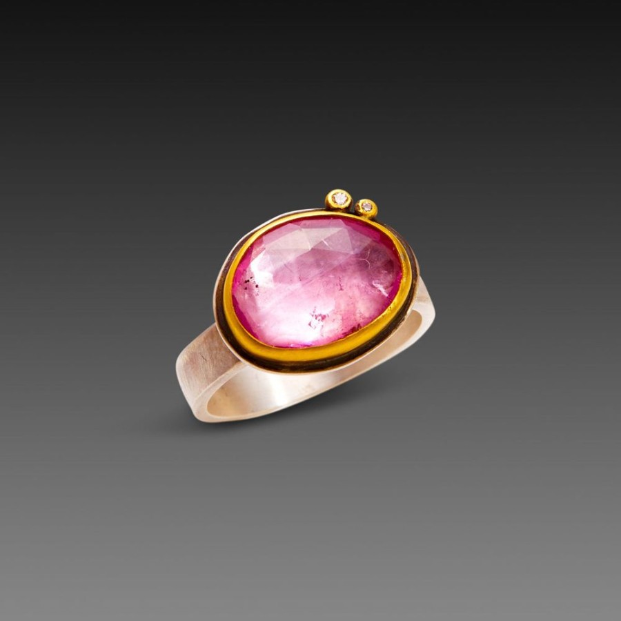 Rings Ananda Khalsa | Rose Cut Pink Tourmaline Ring With Diamond Dots