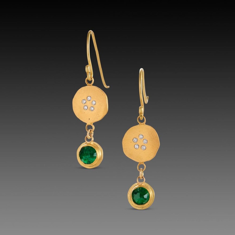 Earrings Ananda Khalsa | Emerald Earrings With Diamond Circles