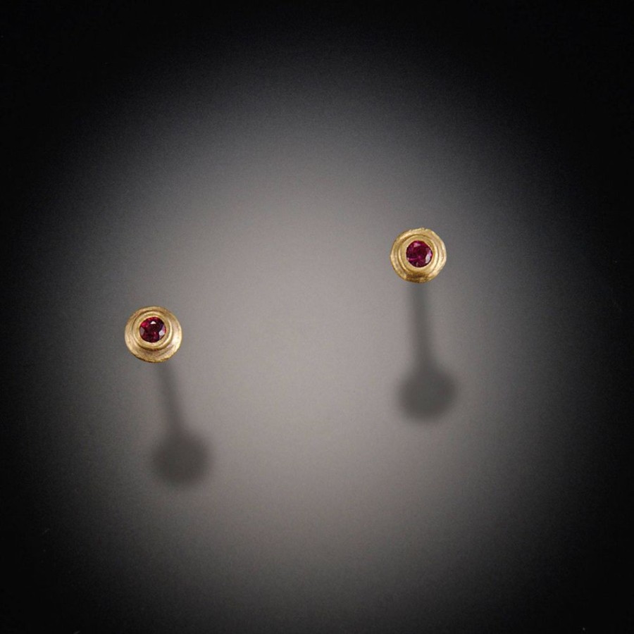 Earrings Ananda Khalsa | Gold Dot Stud Earrings With Ruby