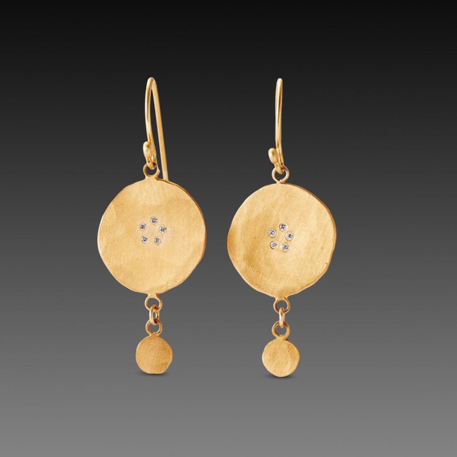 Earrings Ananda Khalsa | Hammered Gold Disk Earrings With Diamonds