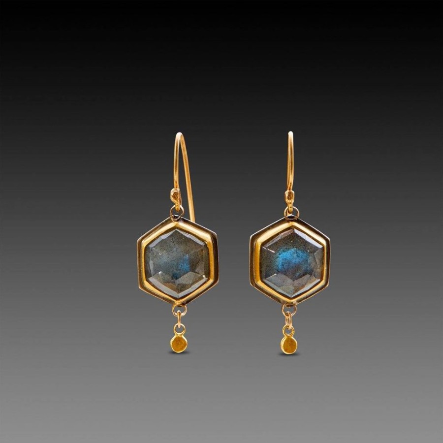 Earrings Ananda Khalsa | Labradorite Hexagon Earrings