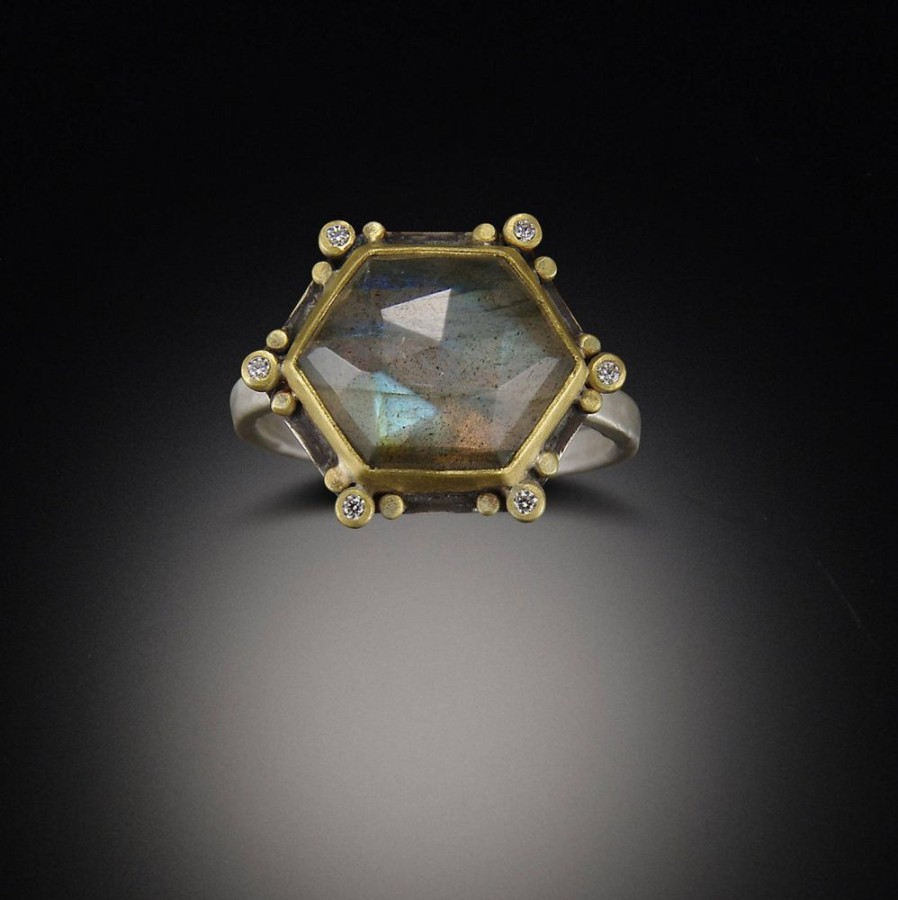 Rings Ananda Khalsa | Geometric Labradorite Ring With Diamonds