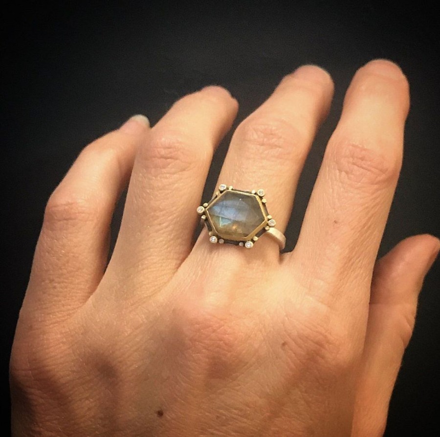 Rings Ananda Khalsa | Geometric Labradorite Ring With Diamonds