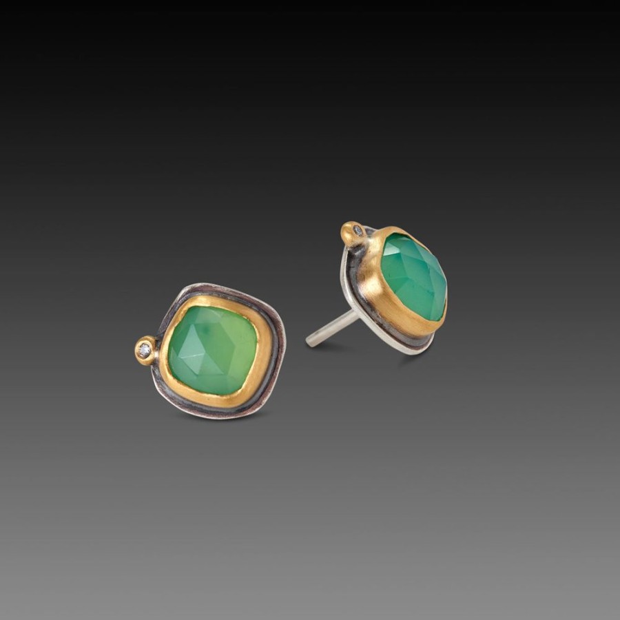 Earrings Ananda Khalsa | Square Chrysoprase Stud Earrings