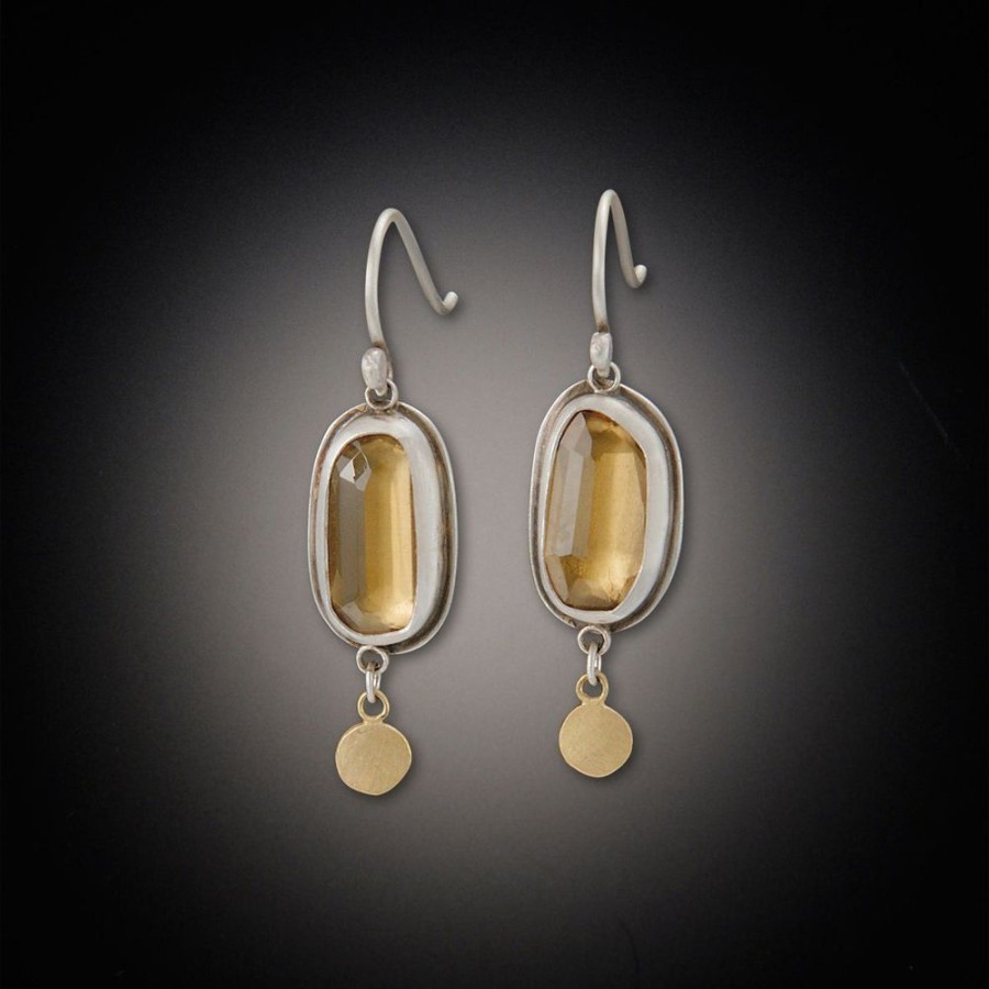 Earrings Ananda Khalsa | Champagne Quartz Earrings With Gold Drop