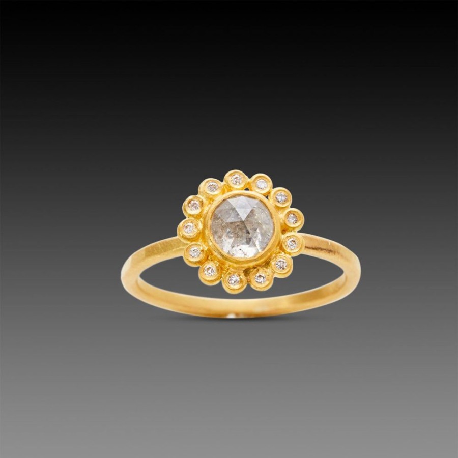 Rings Ananda Khalsa | Gray Diamond Ring With Diamond Halo