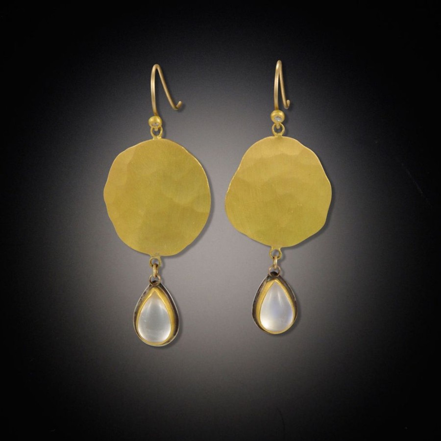 Earrings Ananda Khalsa | Hammered Gold Earrings With Moonstones