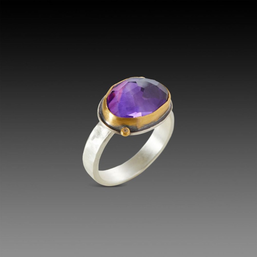 Rings Ananda Khalsa | Sparkly Amethyst Ring With Diamonds