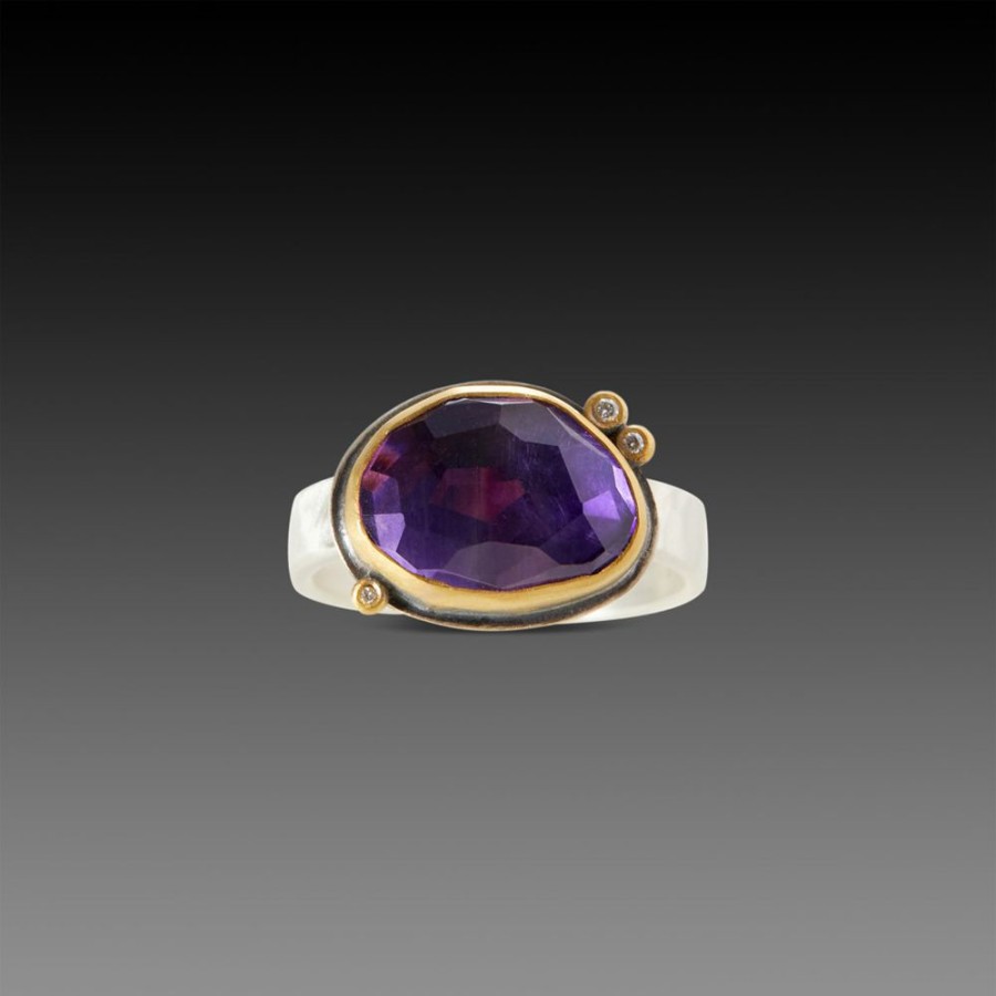 Rings Ananda Khalsa | Sparkly Amethyst Ring With Diamonds