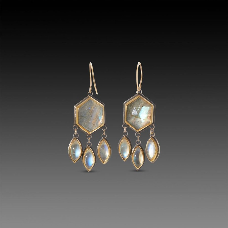 Earrings Ananda Khalsa | Labradorite Earrings With Moonstone Drops