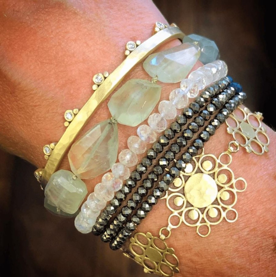 Bracelets Ananda Khalsa | Prehnite Bracelet With 22K Gold Disks