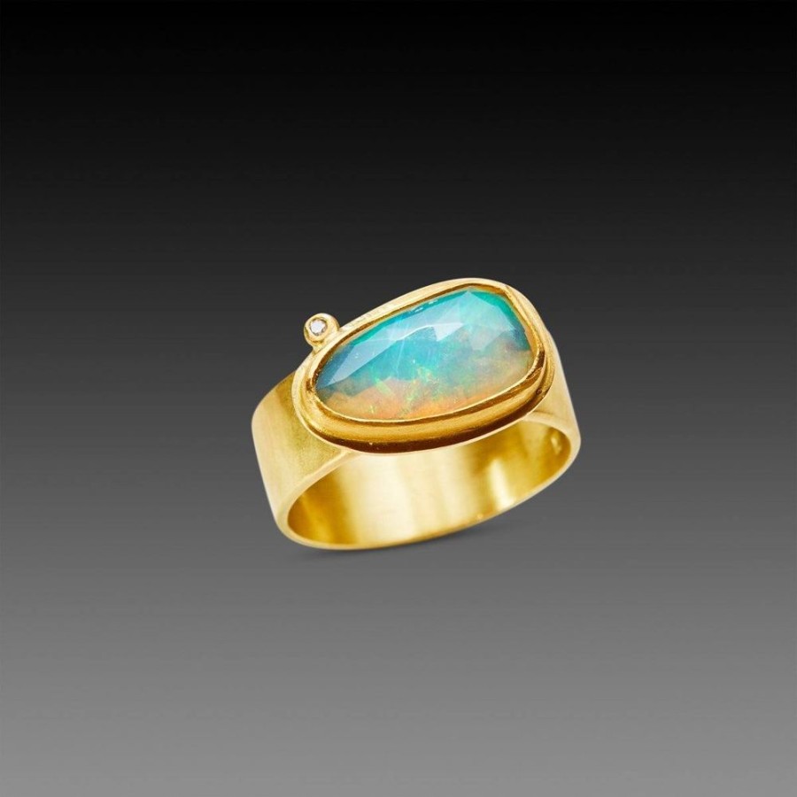 Rings Ananda Khalsa | Ethiopian Opal Ring With Wide Gold Band