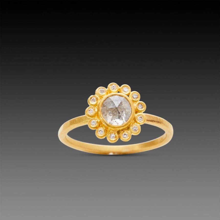 Rings Ananda Khalsa | Gray Diamond Ring With Diamond Halo