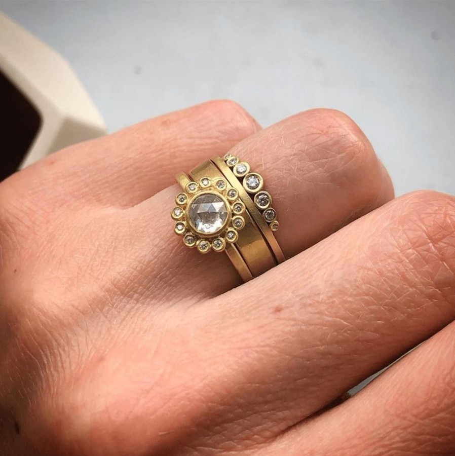 Rings Ananda Khalsa | Gray Diamond Ring With Diamond Halo