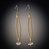 Earrings Ananda Khalsa | Gold Long Open Leaf Earrings With Pearl Clusters