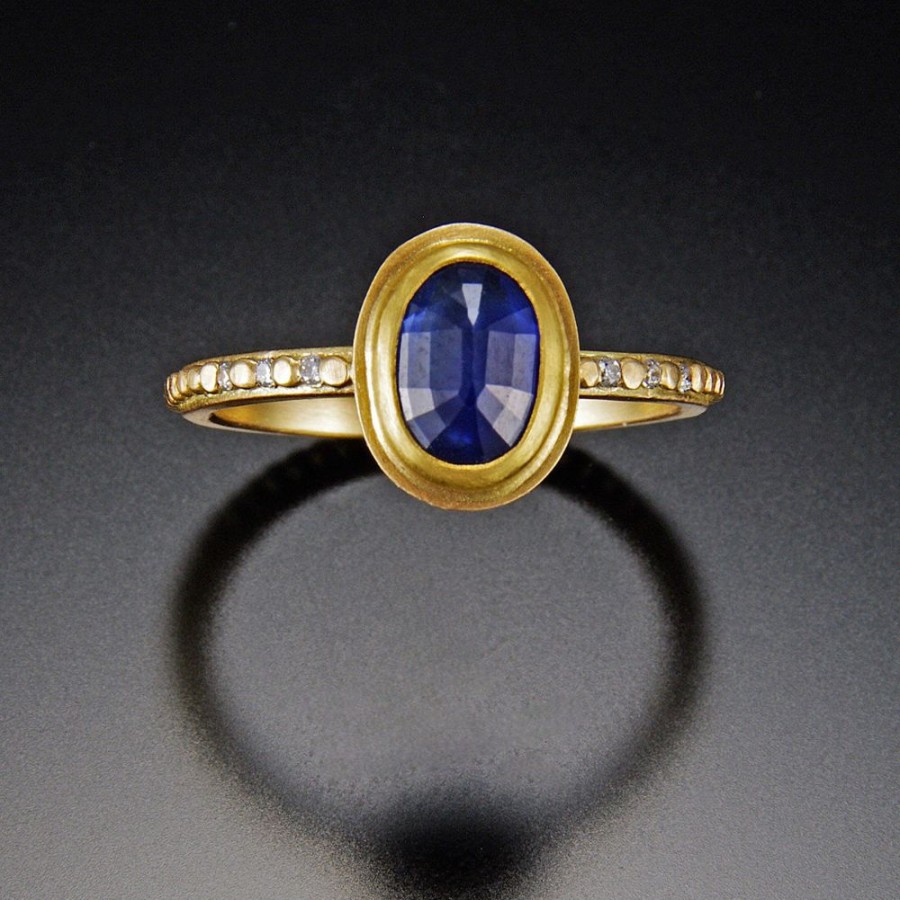 Rings Ananda Khalsa | Oval Blue Sapphire Ring With Diamond Band