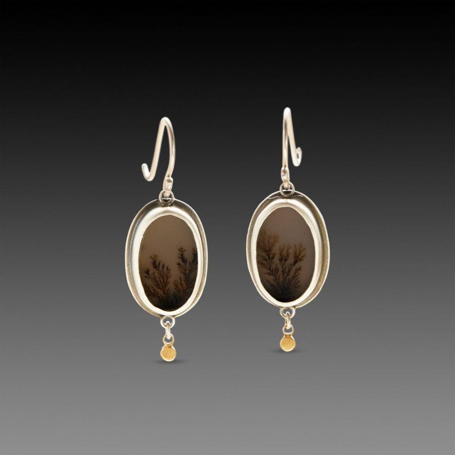 Earrings Ananda Khalsa | Dendritic Agate Earrings With Gold Dots