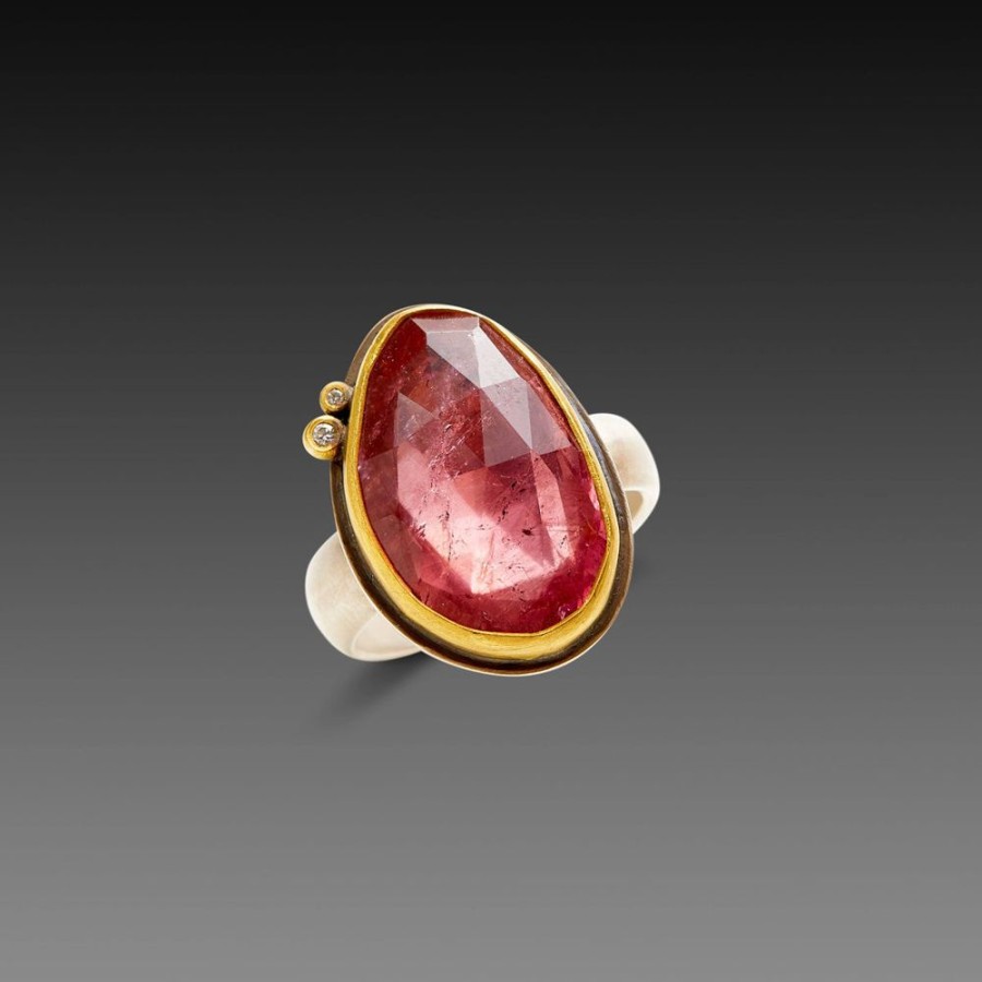 Rings Ananda Khalsa | Organic Pink Tourmaline Ring With Diamond Dots