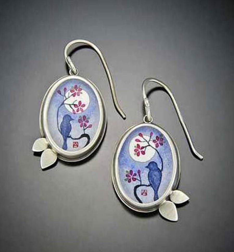 Hand Painted Jewelry Ananda Khalsa | Raven Petal Earrings