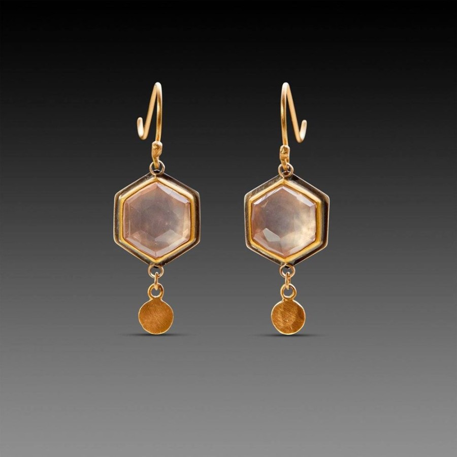 Earrings Ananda Khalsa | Rose Quartz Hexagon Earrings