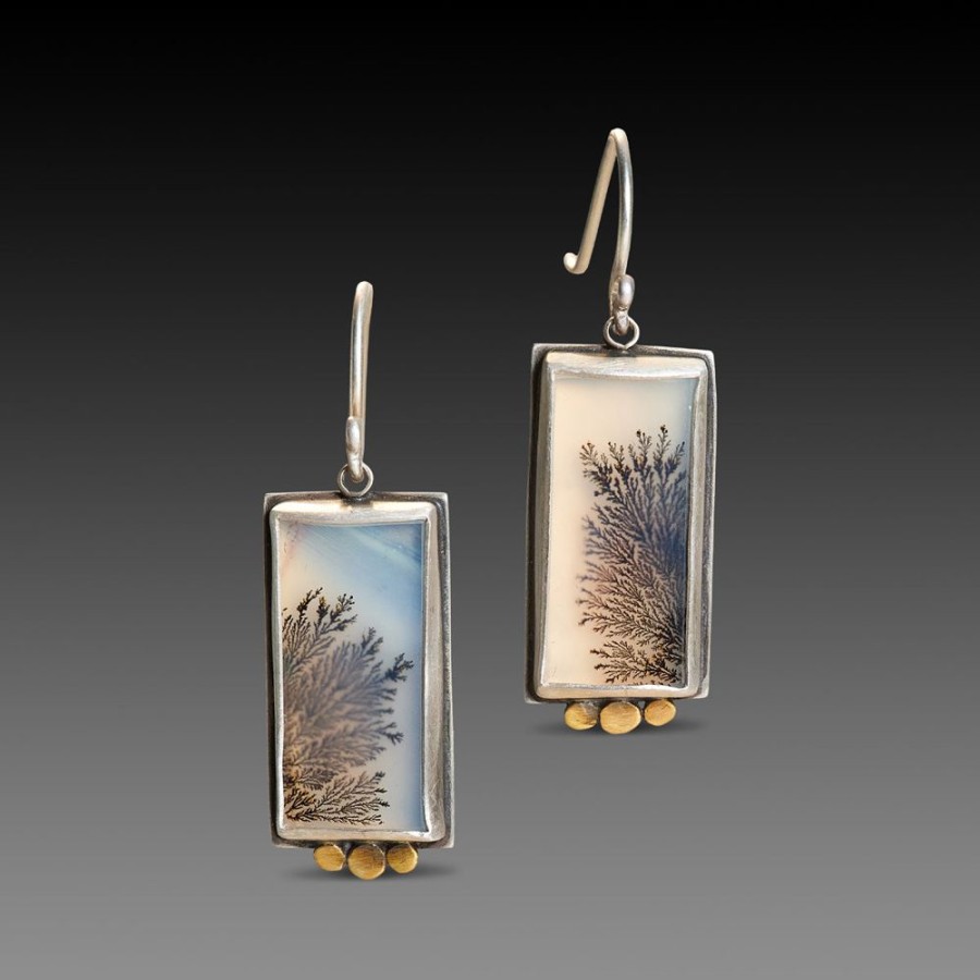 Earrings Ananda Khalsa | Dendritic Agate Earrings With Gold Trios