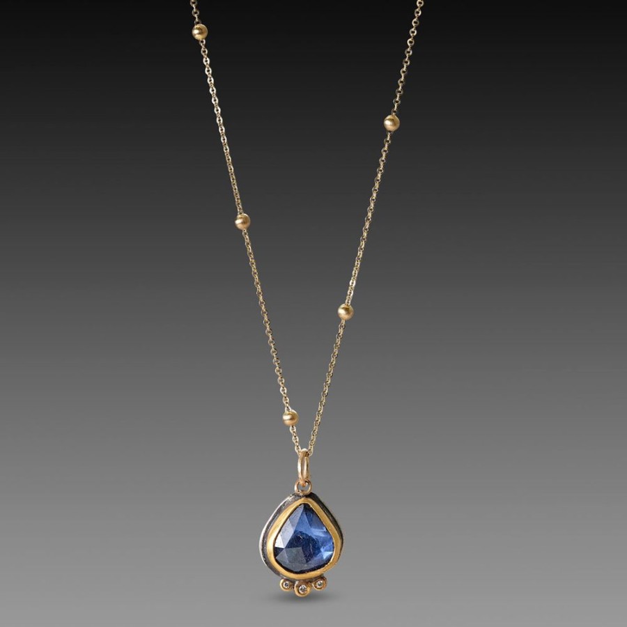 Necklaces Ananda Khalsa | Sapphire Teardrop Necklace With Diamonds