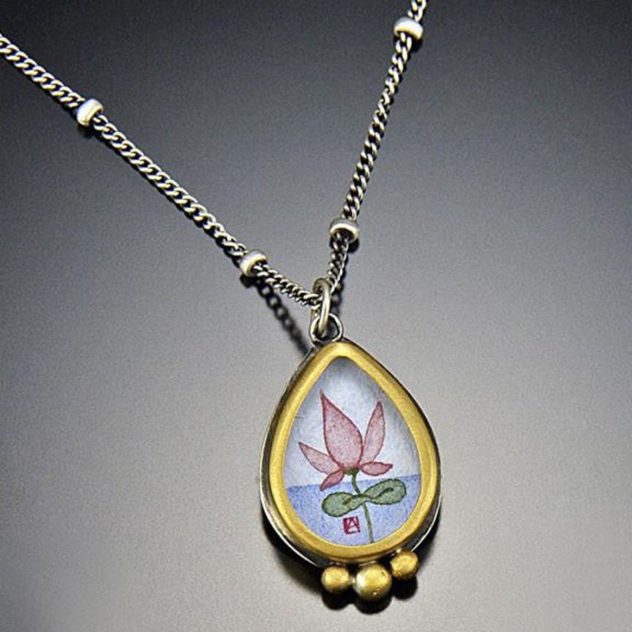 Hand Painted Jewelry Ananda Khalsa | Simple Teardrop Lotus Necklace