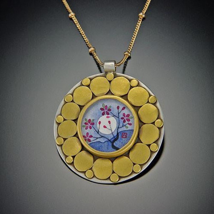 Hand Painted Jewelry Ananda Khalsa | Gold Plum Blossom Mandala Necklace