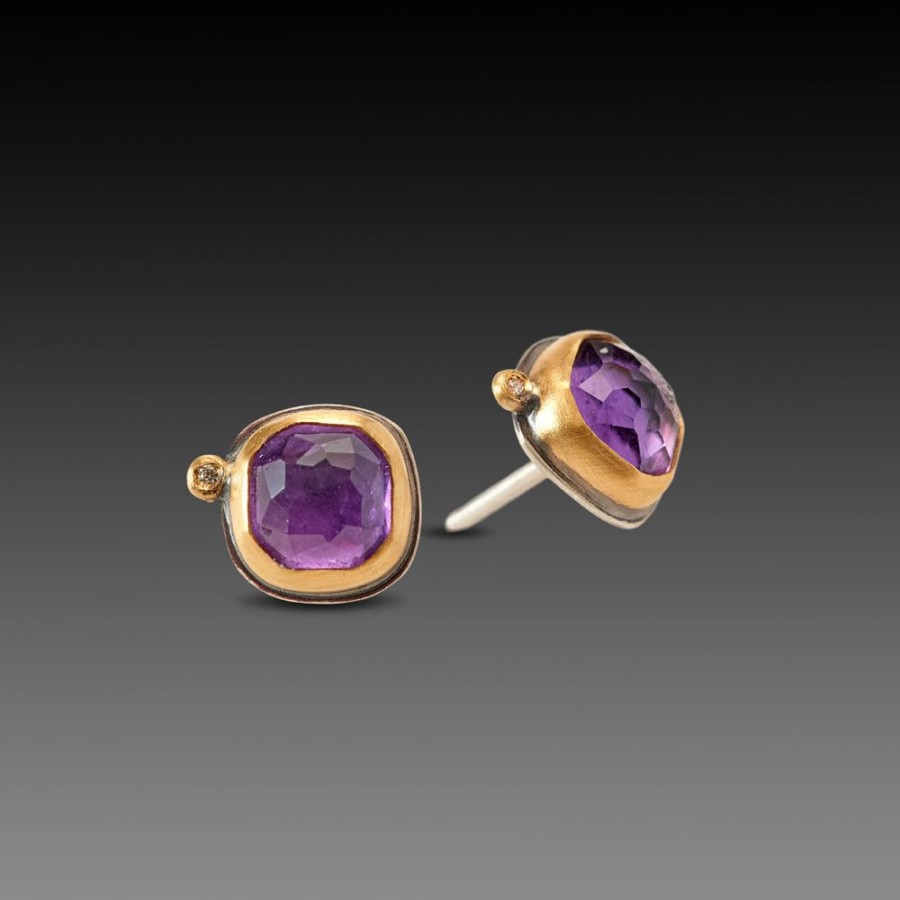 Earrings Ananda Khalsa | Square Amethyst Stud Earrings