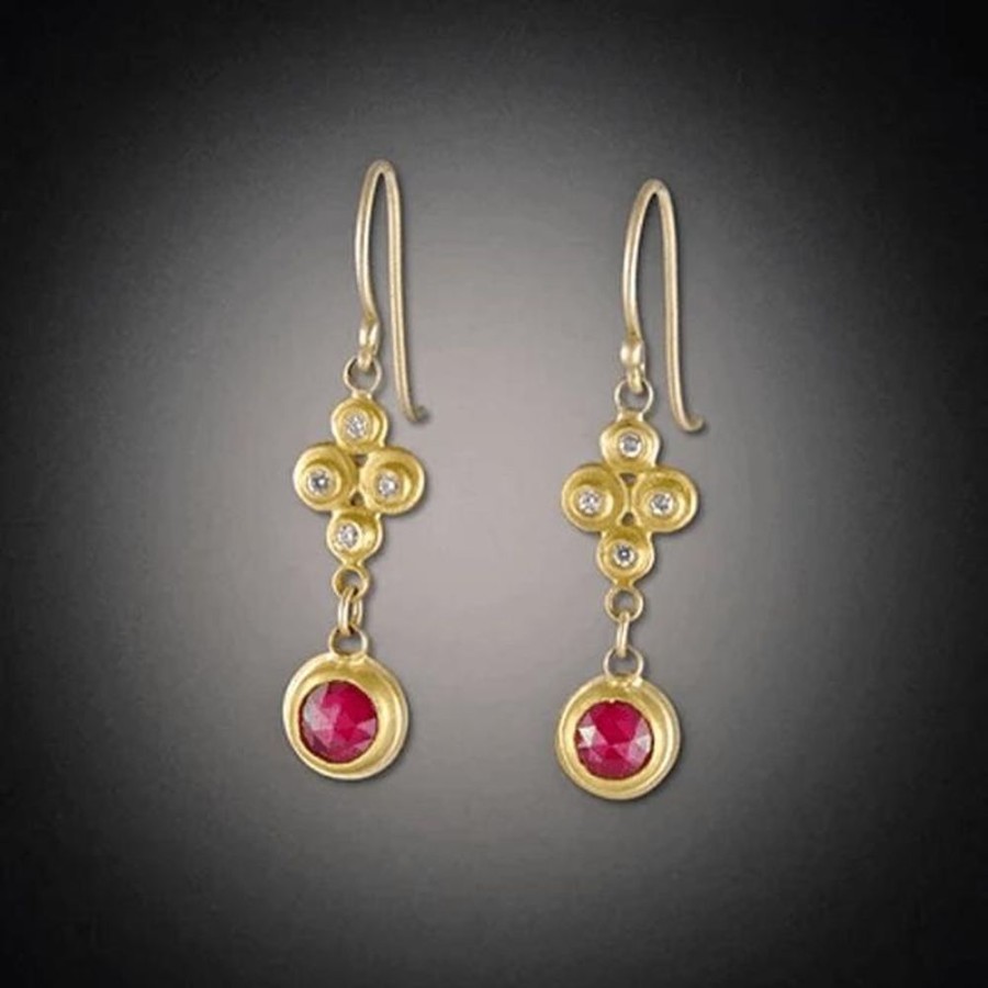 Earrings Ananda Khalsa | Raised Diamond Dots And Ruby Earrings