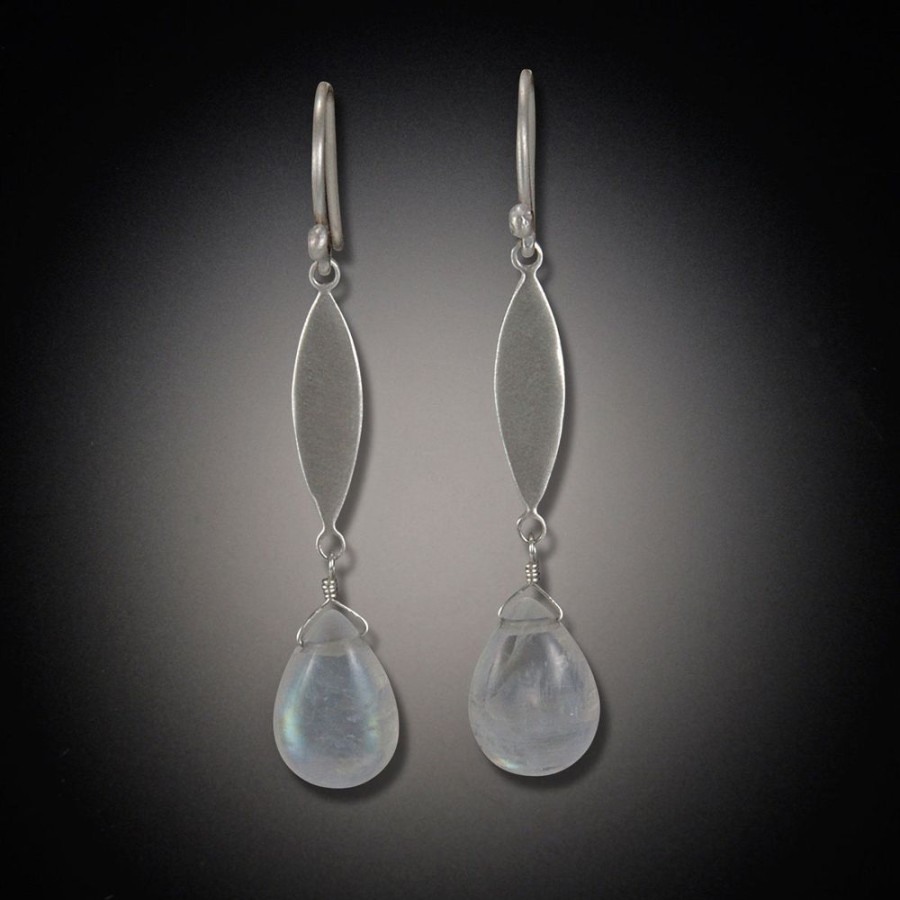 Earrings Ananda Khalsa | Single Leaf Earrings With Moonstone