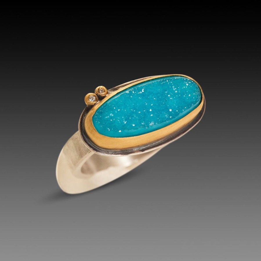 Rings Ananda Khalsa | Chrysocolla Druzy Ring With Diamonds