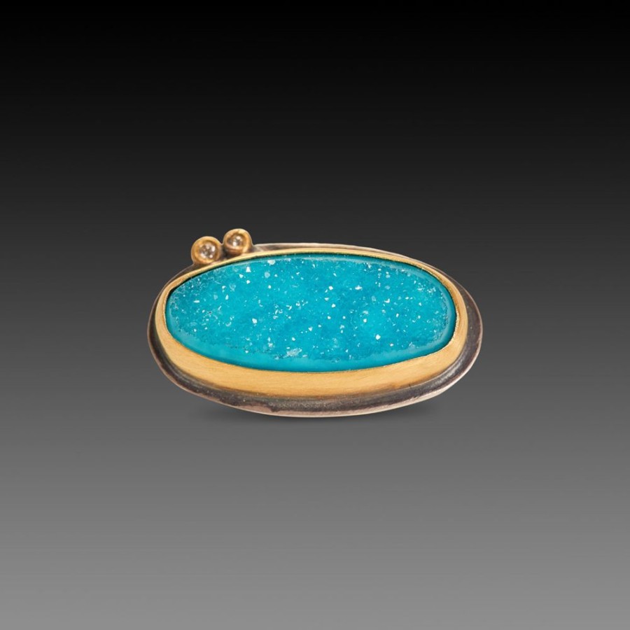 Rings Ananda Khalsa | Chrysocolla Druzy Ring With Diamonds