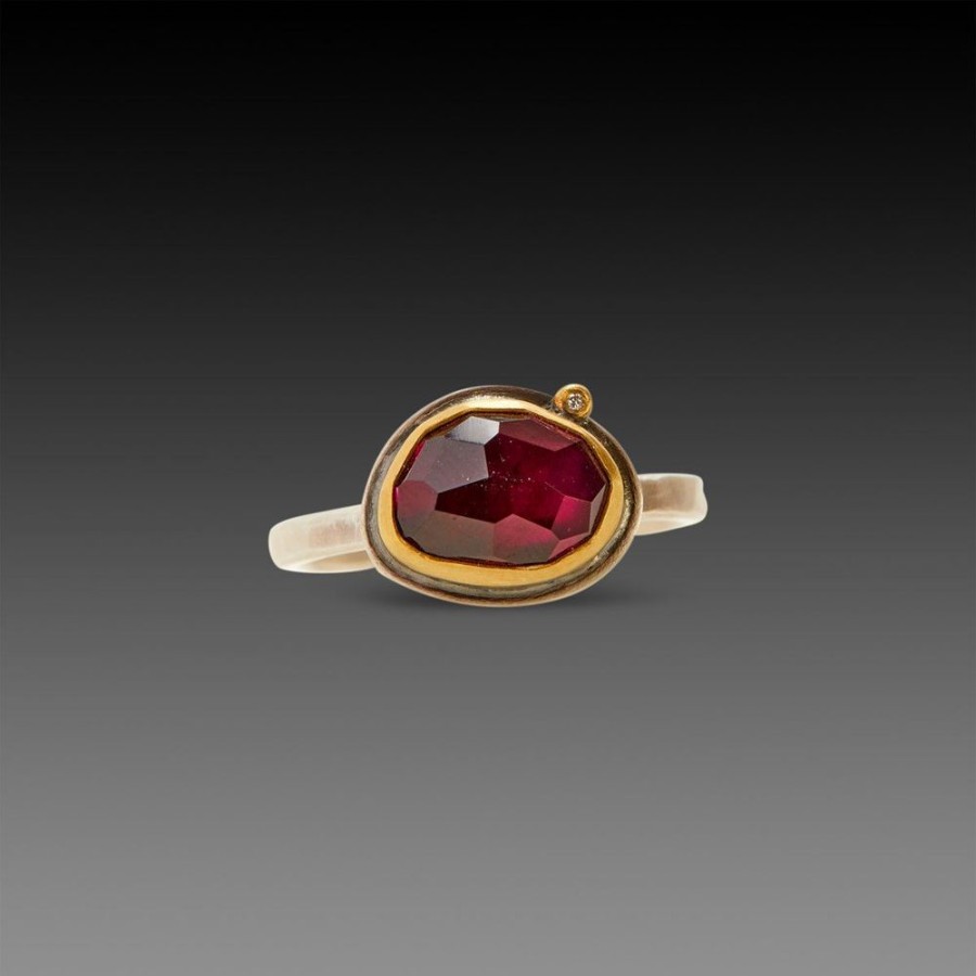 Rings Ananda Khalsa | Rose Cut Rhodolite Garnet Ring With Diamond