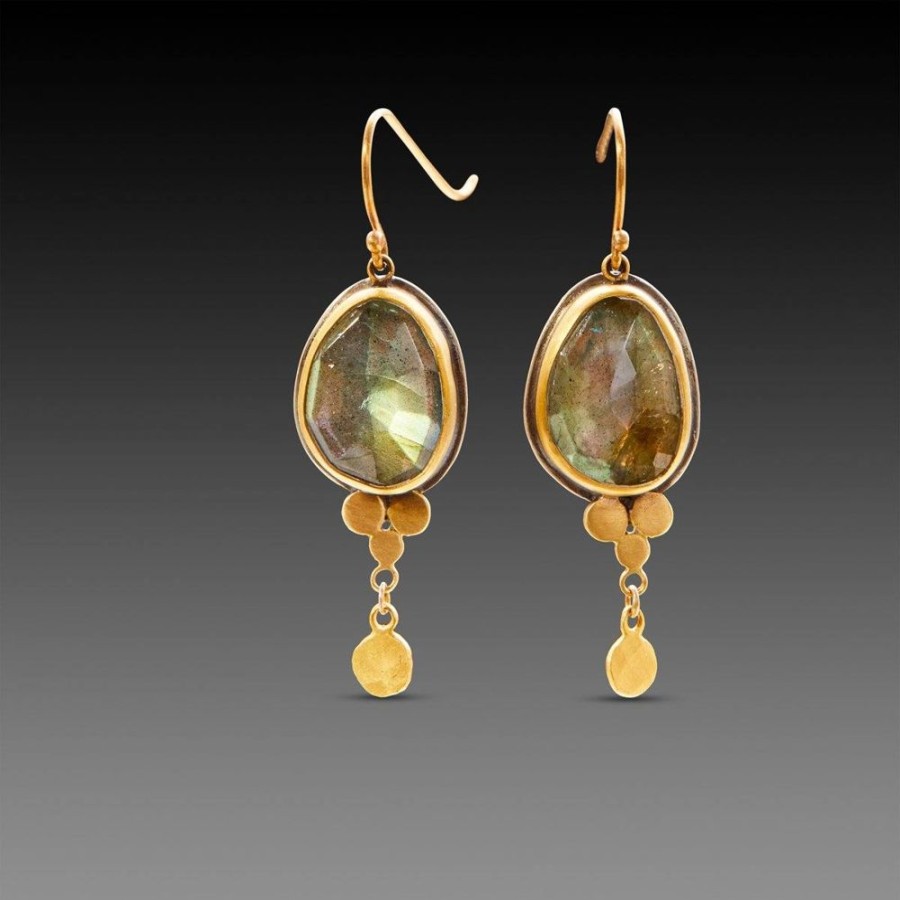 Earrings Ananda Khalsa | Labradorite Earrings With 22K Gold Trios