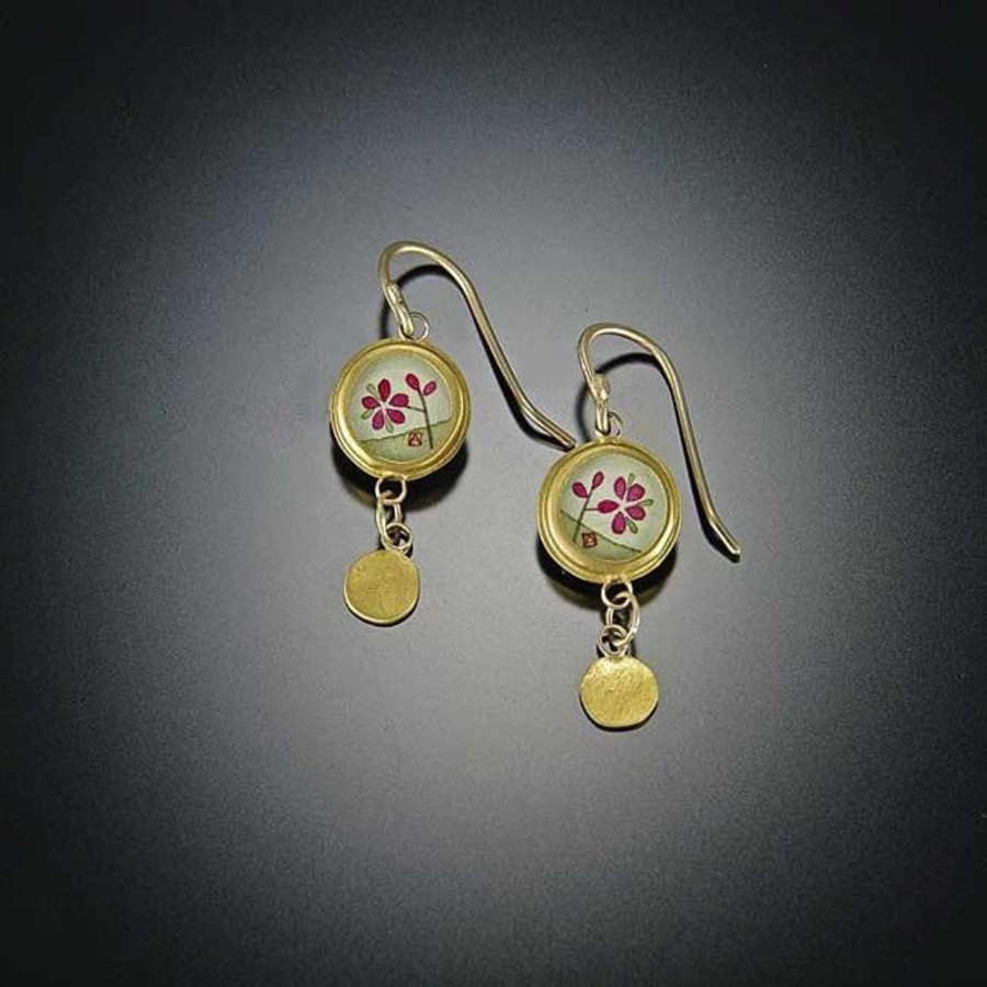 Earrings Ananda Khalsa | Tiny Gold Plum Blossom Disk Earrings