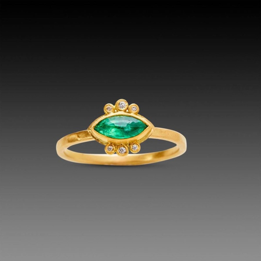 Rings Ananda Khalsa | Marquise Emerald Ring With Diamond Trios