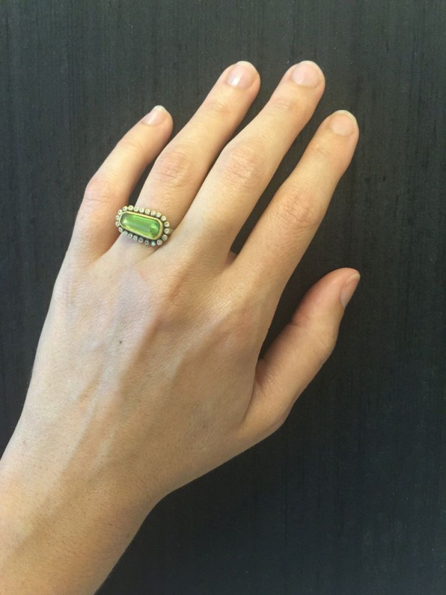 Rings Ananda Khalsa | Vesuvianite Ring With Diamond Halo