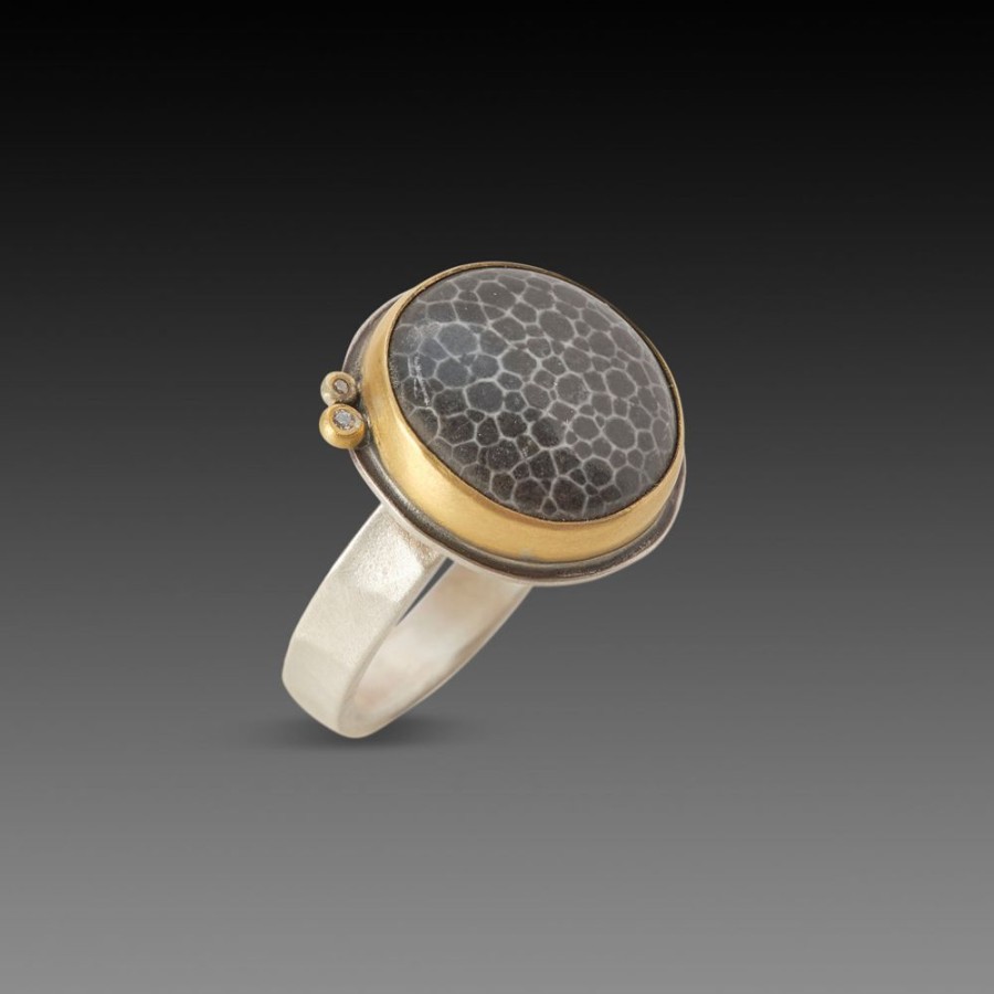 Rings Ananda Khalsa | Round Bryozoan Fossil Ring