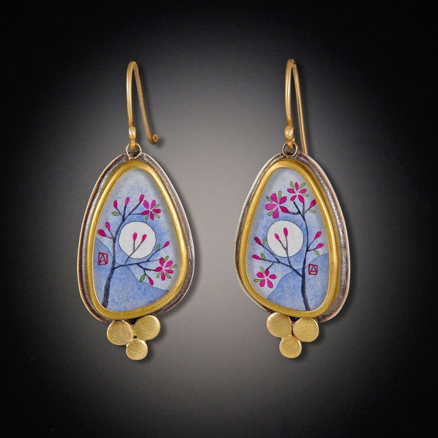 Earrings Ananda Khalsa | Gold Narrow Organic Plum Blossom Earrings