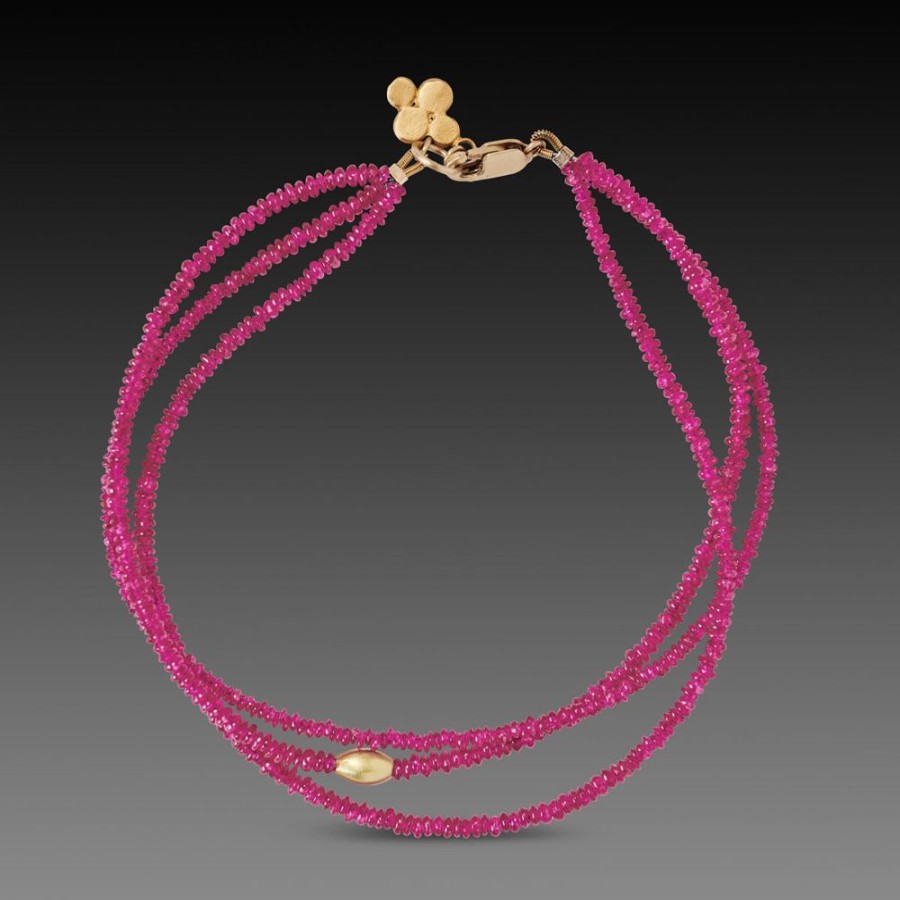 Bracelets Ananda Khalsa | Triple Strand Ruby And Gold Bracelet