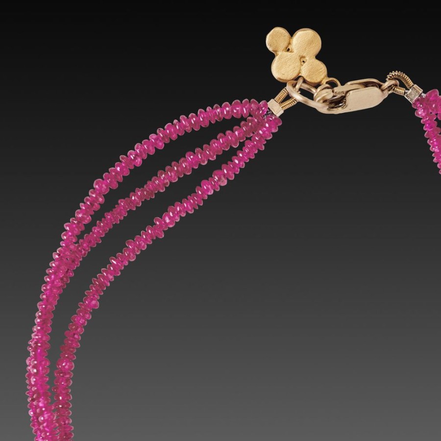 Bracelets Ananda Khalsa | Triple Strand Ruby And Gold Bracelet