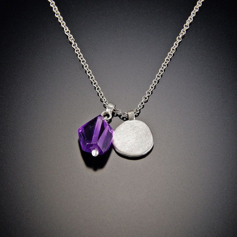 Necklaces Ananda Khalsa | Amethyst And Hammered Disk Charm Necklace