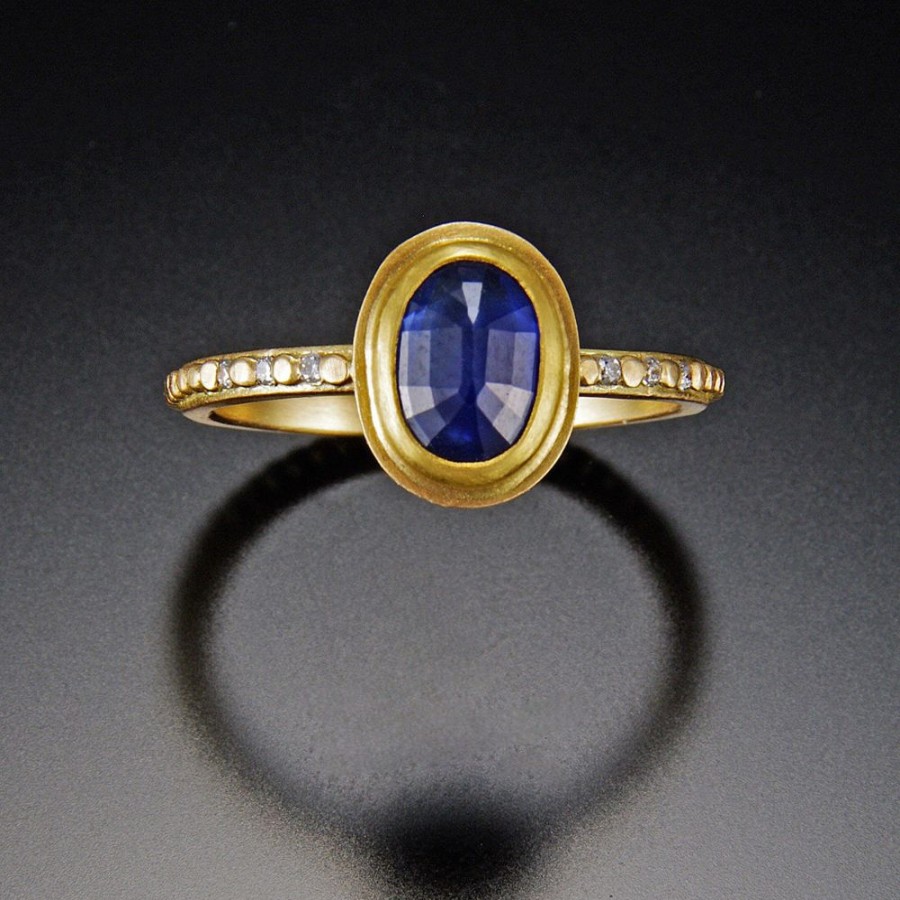 Rings Ananda Khalsa | Oval Blue Sapphire Ring With Diamond Band