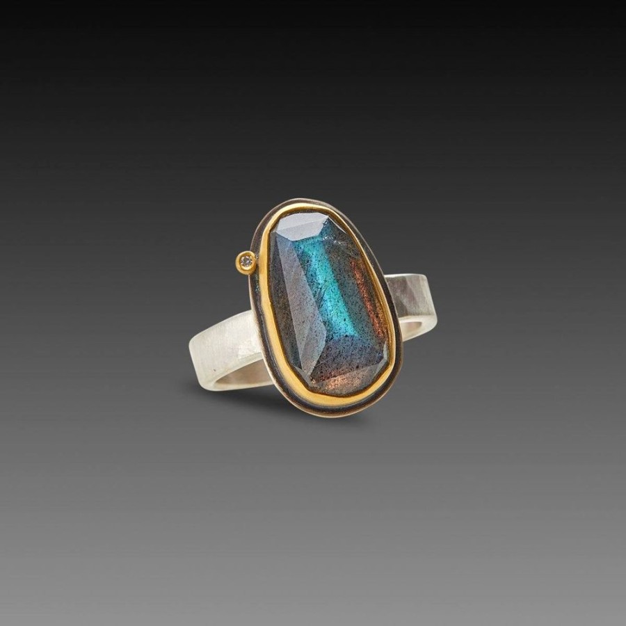 Rings Ananda Khalsa | Labradorite Ring With Diamond Dot